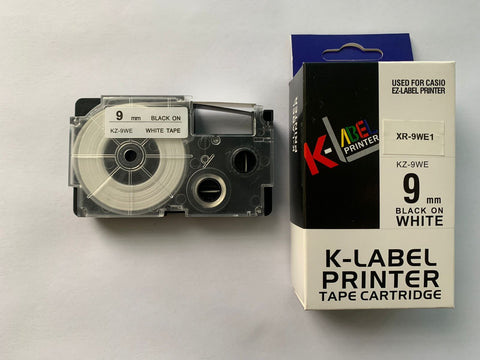 Cinta para Etiquetadora Casio Label it XR-9WE1- KZ-9WE Negro sobre Blanco 9mm