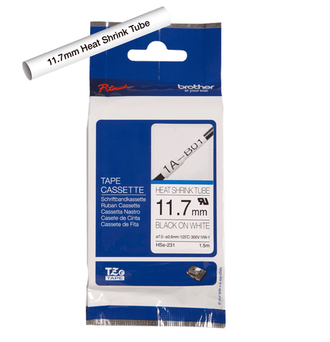 Brother HSE-231 - Cinta Termo Contraible Fondo Blanco Letras Negras - 12mm para Rotuladora Brother PT