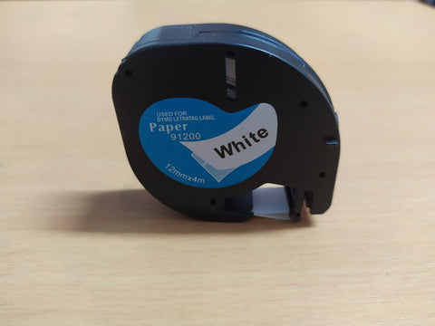 Cinta para Rotular, Etiquetar Dymo LetraTag Papel de 1/2" x 4m papel blanco