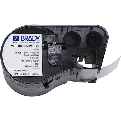 Cinta para Rotuladora Brady M21-500-595-WT - 1/2" x 12.7mm Fondo Blanco Letras Negras Vinyl