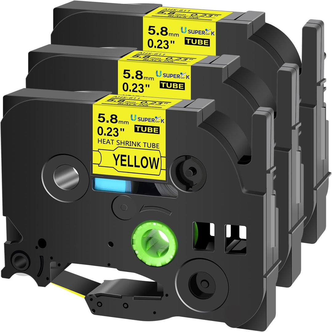 Cinta compatible HSE-611 HSC-611 6mm Negro sobre Amarillo Termocontraíble para rotuladora Brother PT-E110, E1000 Pro, PT-E300, PT-E500, PT-E550W - NeoLabel