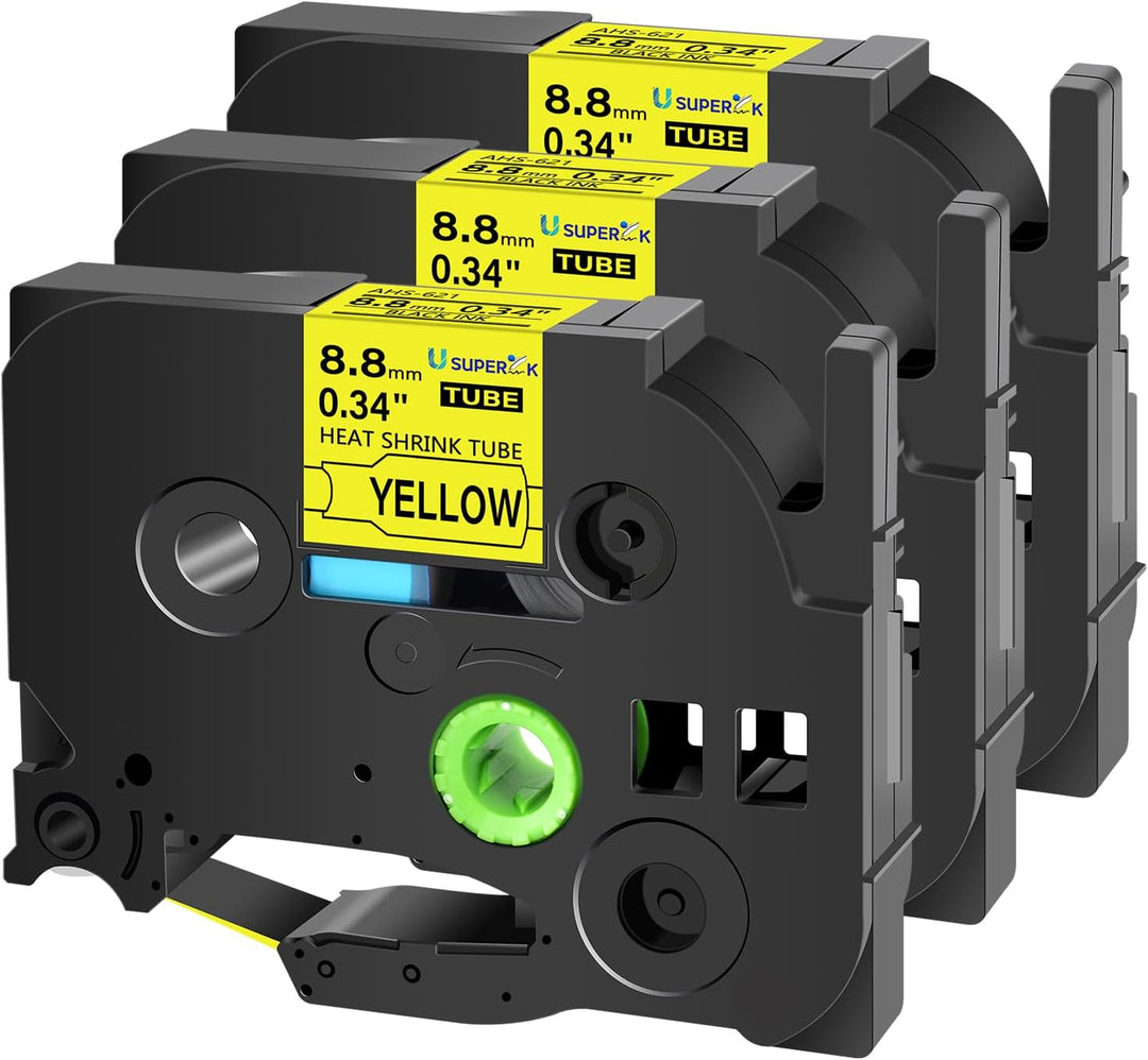 Cinta compatible HSE-621 HSC-621 9mm Negro sobre Amarillo Termocontraíble para rotuladora Brother PT-E110, PT-E310, E1000 Pro, PT-E300, PT-E500, PT-E550W - NeoLabel