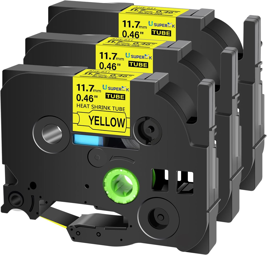 Cinta compatible HSE-631 HSC-631 12mm Negro sobre Amarillo Termocontraíble para rotuladora Brother PT-E110, PT-E310, E1000 Pro, PT-E300, PT-E500, PT-E550W - NeoLabel