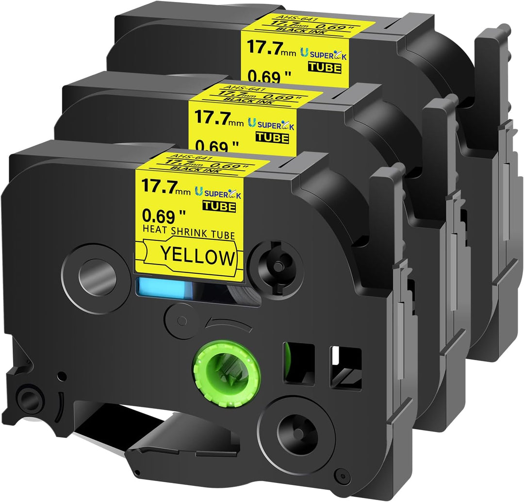 Cinta compatible HSE-641 HSC-641 18mm Negro sobre Amarillo Termocontraíble para rotuladora Brother PT-E550, PT-E560, PT-E300, PT-E500, PT-E550W - NeoLabel