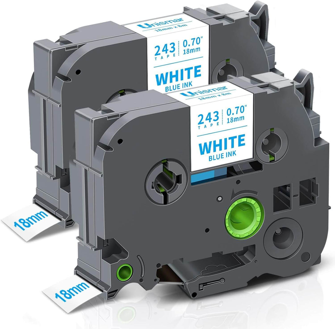 Cinta compatible TZE-243 KZE-243 18mm Azul sobre Blanco Plástico para rotuladora Brother PT-E550, PT-E560, PT-D600 - NeoLabel