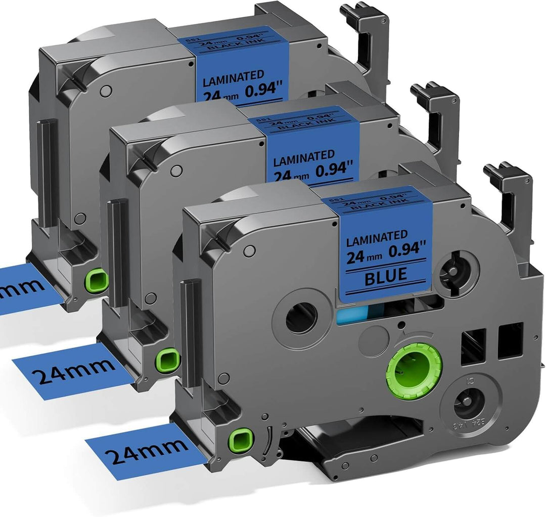 Cinta compatible TZE-551 KZE-551 24mm Negro sobre Azul Plástico para rotuladora Brother PT-E550, PT-E560, PT-D600, PT-P900W, PT-P950NW, PT-9700PC - NeoLabel