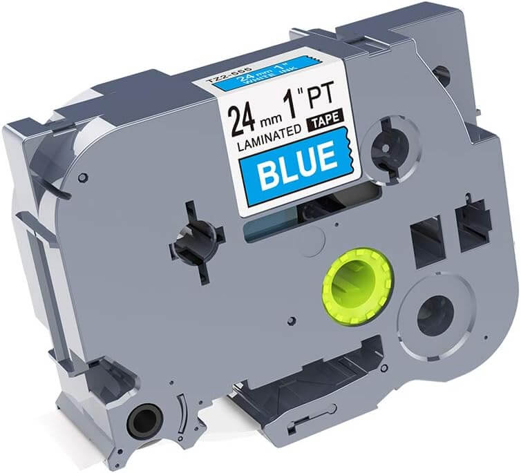 Cinta compatible TZE-555 KZE-555 24mm Blanco sobre Azul Plástico para rotuladora Brother PT-E550, PT-E560, PT-D600, PT-P900W, PT-P950NW, PT-9700PC - NeoLabel