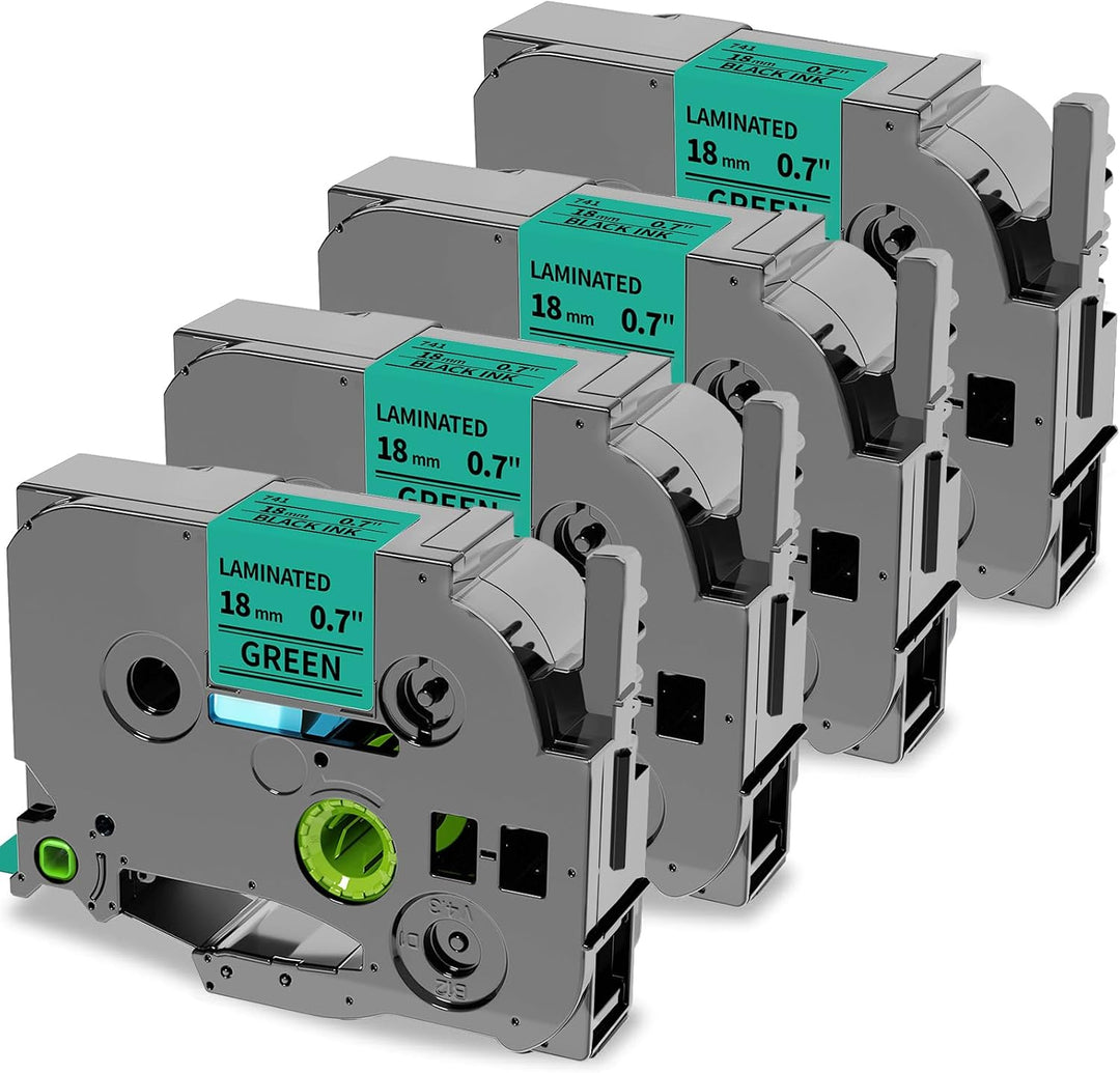 Cinta compatible TZE-741 KZE-741 18mm Negro sobre Verde Plástico para rotuladora Brother PT-E550, PT-E560, PT-D600 - NeoLabel