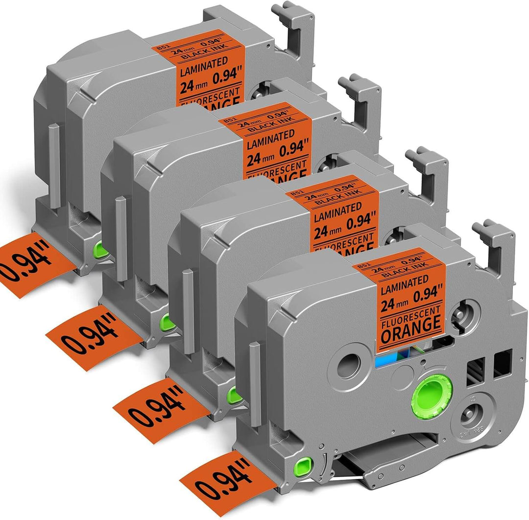 Cinta compatible TZE-B51 KZE-B51 24mm Negro sobre Naranja Fluorescente Plástico para rotuladora Brother PT-E550, PT-E560, PT-D600, PT-P900W, PT-P950NW, PT-9700PC - NeoLabel