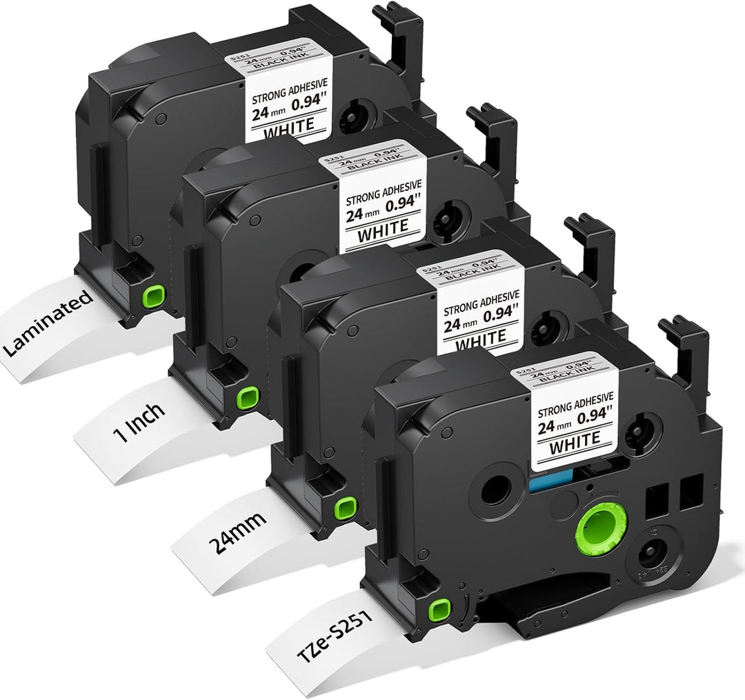 Cinta compatible TZE-S251 KZE-S251 24mm Negro sobre Blanco Adhesivo Extra Fuerte Plástico para rotuladora Brother PT-E550, PT-E560 - NeoLabel