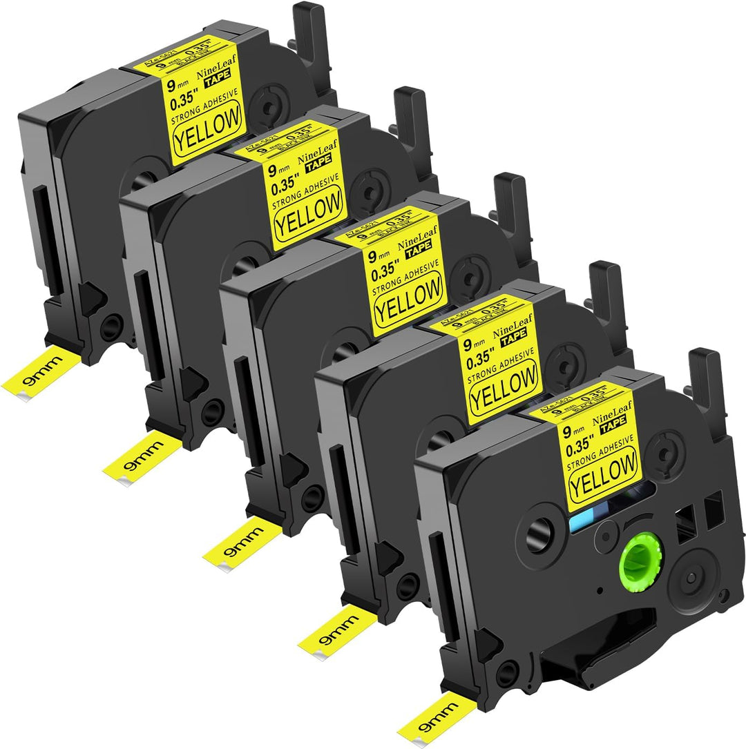 Cinta compatible TZE-S621 KZE-S621 9mm Negro sobre Amarillo Adhesivo Extra Fuerte para rotuladora Brother PT-H110, PT-E110, PT-E310, E1000 Pro, PT-D210, PT-D220, PT-E300, PT-E500 - NeoLabel