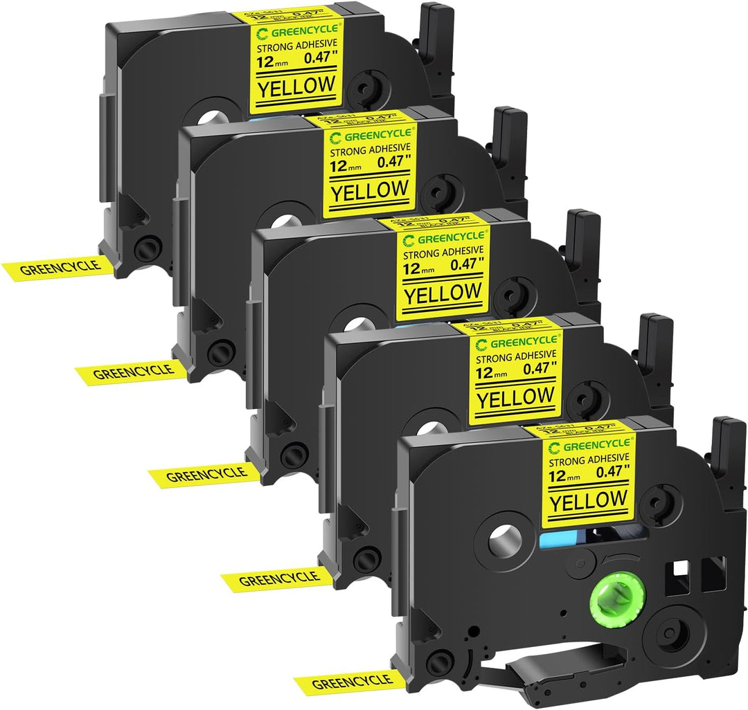 Cinta compatible TZE-S631 KZE-S631 12mm Negro sobre Amarillo Adhesivo Extra Fuerte Plástico para rotuladora Brother PT-H110, PT-E110, PT-E310, E1000 Pro, PT-D210, PT-D220 - NeoLabel