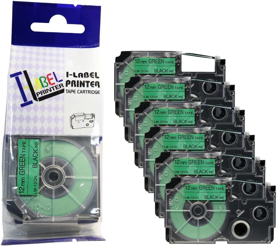 Cinta compatible XR-12GN1 KZ-12GN 12mm Negro sobre Verde para rotuladora Casio KL-130, KL-820 - NeoLabel