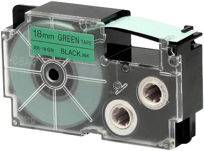 Cinta compatible XR-18GN KZ-18GN 18mm Negro sobre Verde Plástico para rotuladora Casio KL-130, KL-820 - NeoLabel