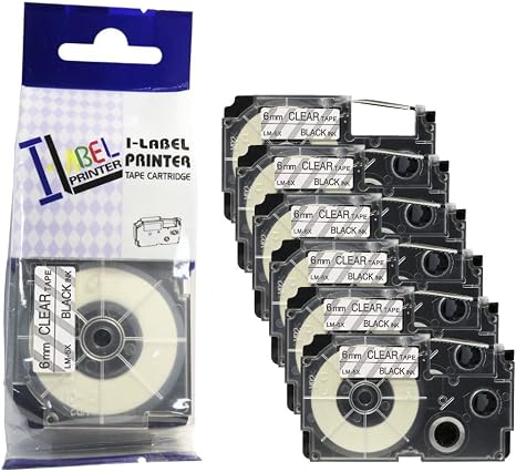 Cinta compatible XR-6X1 KZ-6X 6mm Negro sobre Transparente para rotuladora Casio KL-130, KL-820 - NeoLabel