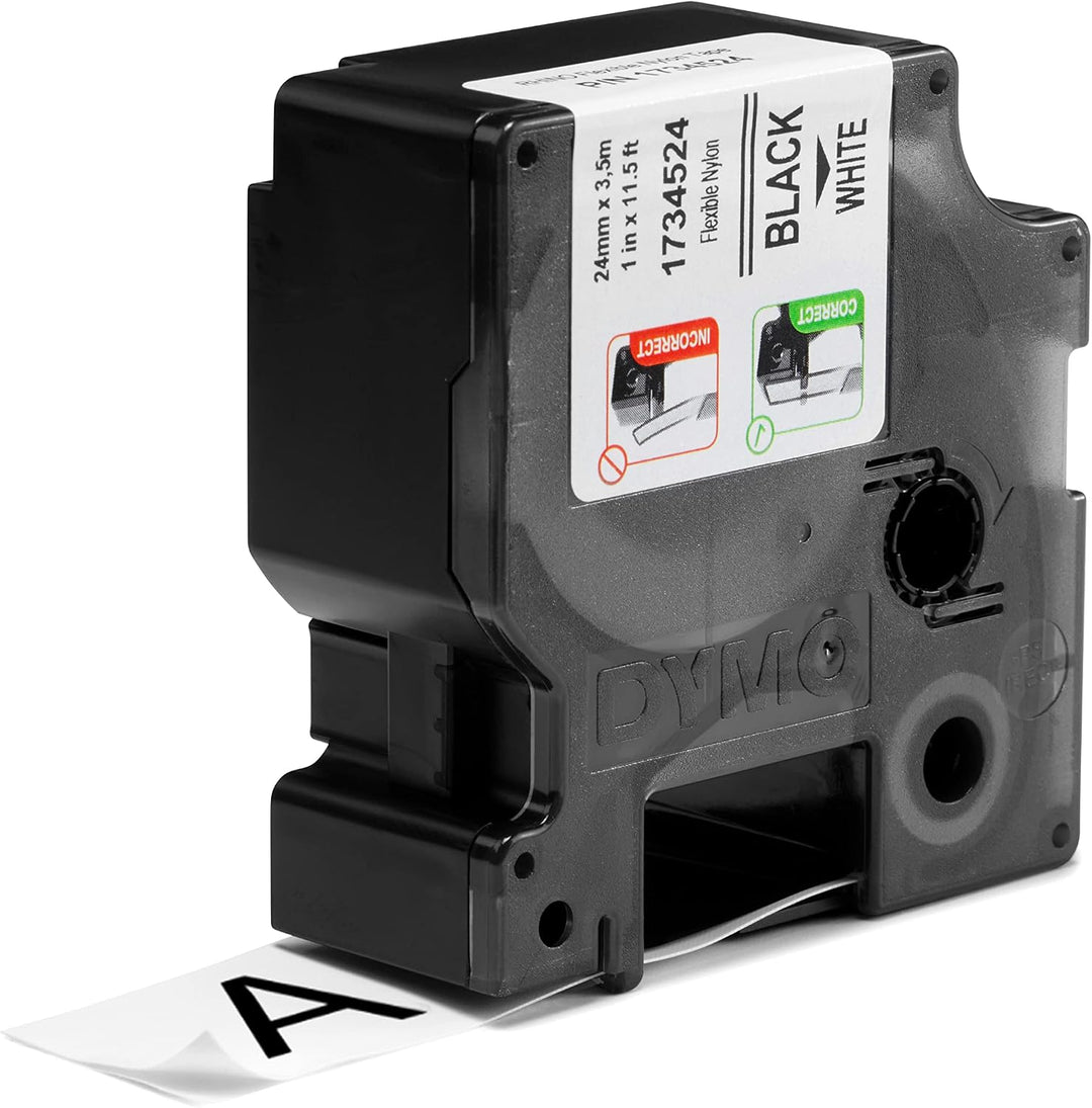 Cinta compatible 1734524 KZ-1734524 24mm Negro sobre Blanco Nylon Flexible para etiquetadora Dymo Rhino - NeoLabel