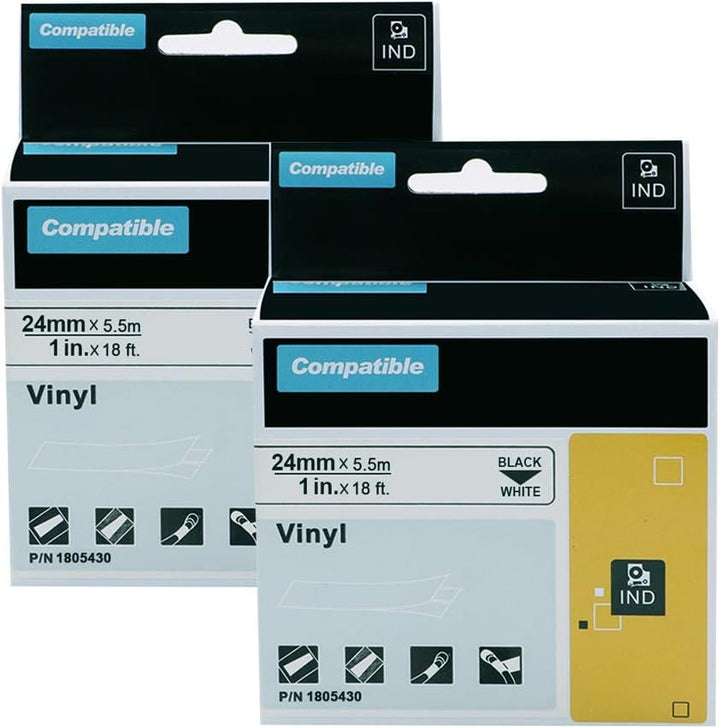 Cinta compatible 1805430 KZ-1805430 24mm Negro sobre Blanco Vinilo para rotuladora Dymo Rhino 5200, Rhino 6000, Rhino 6500, Rhino 5000 Series - NeoLabel