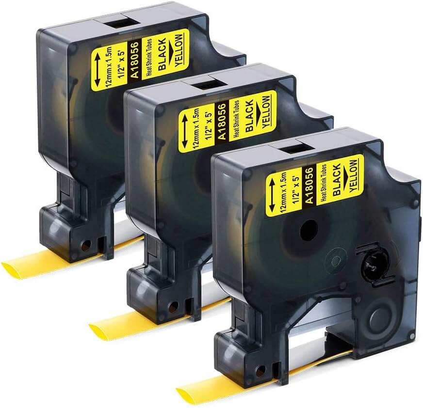 Cinta compatible 18056 KZ-18056 12mm Negro sobre Amarillo Termocontraíble Vinilo para etiquetadora Dymo Rhino - NeoLabel
