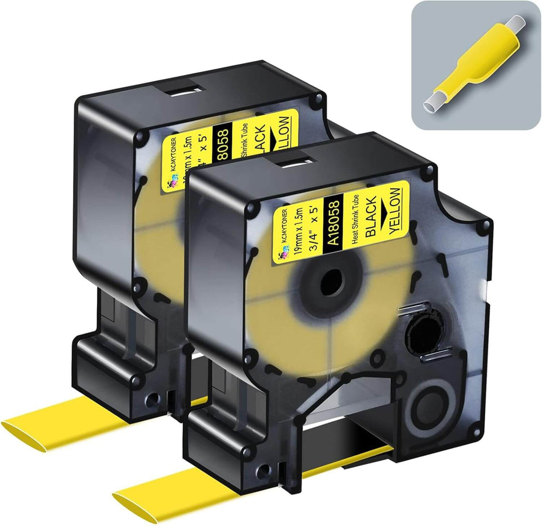 Cinta compatible 18058 KZ-18058 19mm Negro sobre Amarillo Termocontraíble Vinilo para etiquetadora Dymo Rhino - NeoLabel