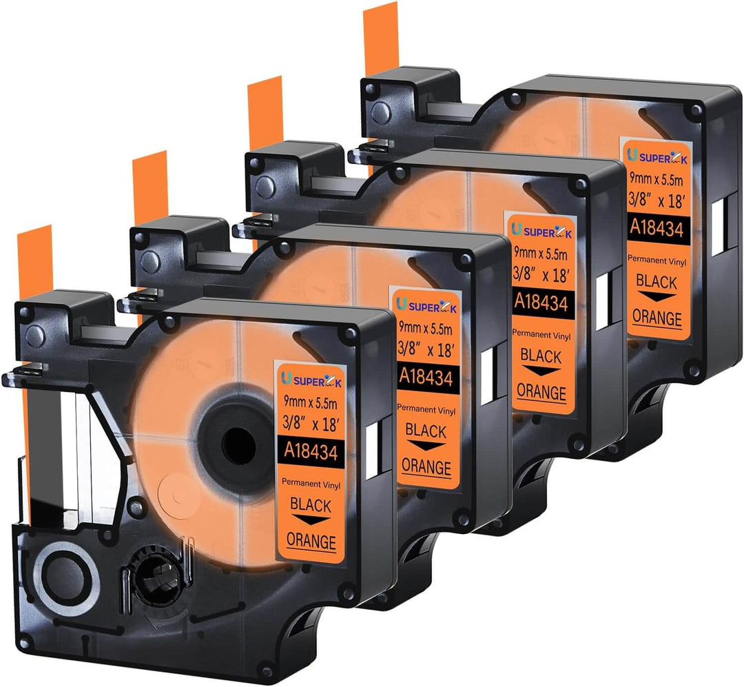Cinta compatible 18434 KZ-18434 9mm Negro sobre Naranja Nylon para etiquetadora Dymo Rhino - NeoLabel