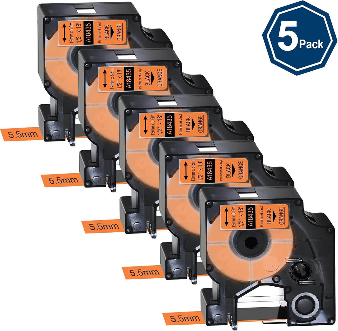 Cinta compatible 18435 KZ-18435 12mm Negro sobre Naranja Nylon para etiquetadora Dymo Rhino - NeoLabel
