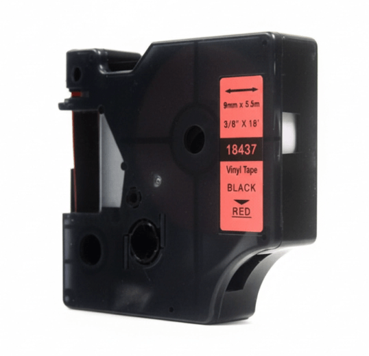 Cinta compatible 18437 KZ-18437 9mm Negro sobre Rojo Nylon para etiquetadora Dymo Rhino - NeoLabel
