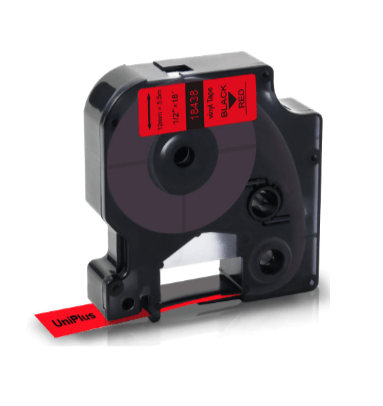 Cinta compatible 18438 KZ-18438 12mm Negro sobre Rojo Nylon para etiquetadora Dymo Rhino - NeoLabel