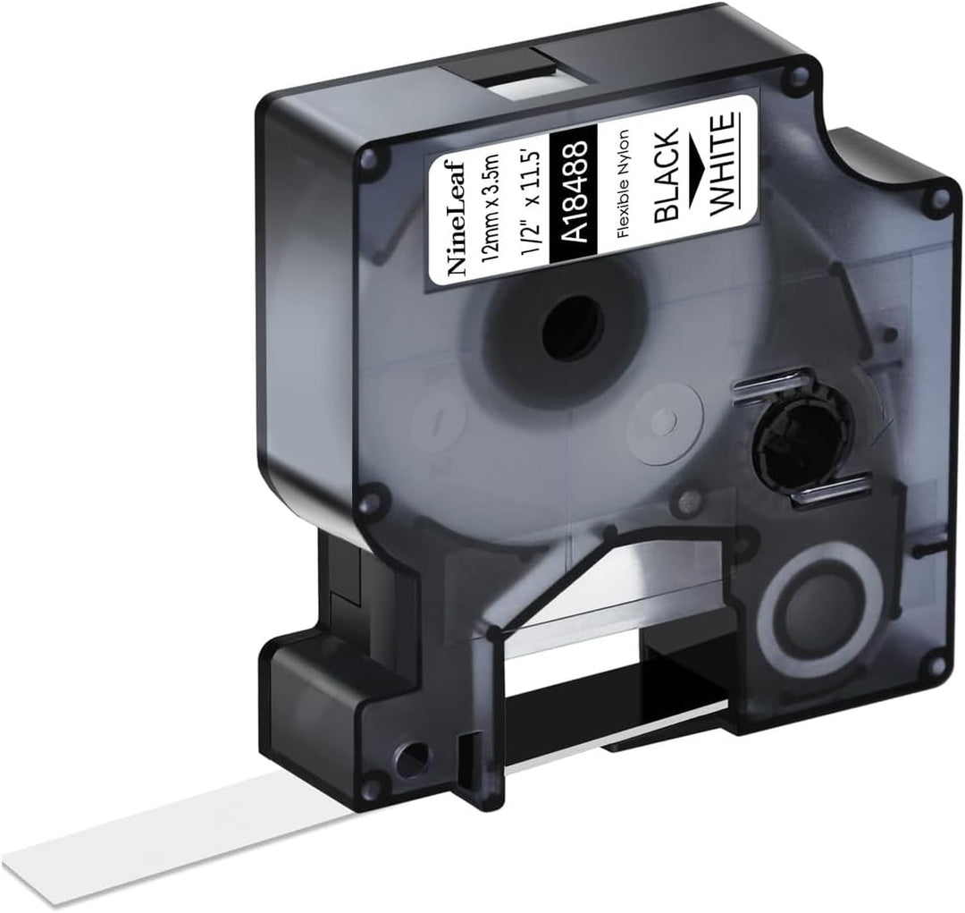 Cinta compatible 18488 KZ-18488 12mm Negro sobre Blanco Nylon Flexible para etiquetadora Dymo Rhino - NeoLabel