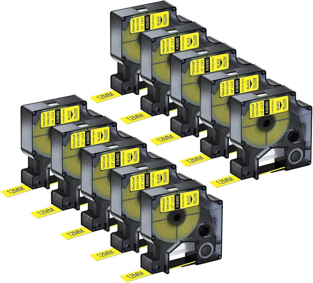 Cinta compatible 18490 KZ-18490 12mm Negro sobre Amarillo Nylon para etiquetadora Dymo Rhino - NeoLabel