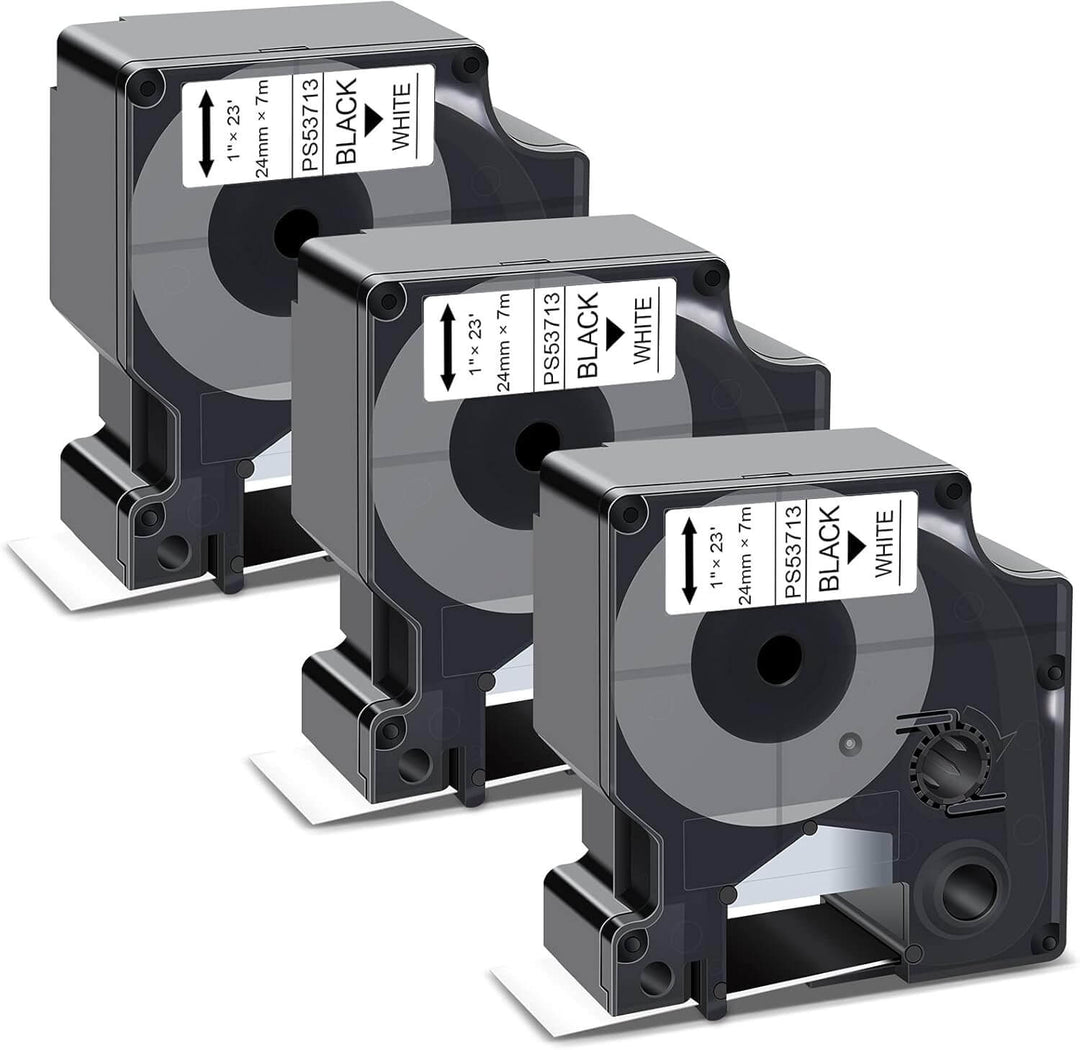 Cinta compatible 53713 KZ-53713 24mm Negro sobre Blanco Vinilo para etiquetadora Dymo Rhino - NeoLabel