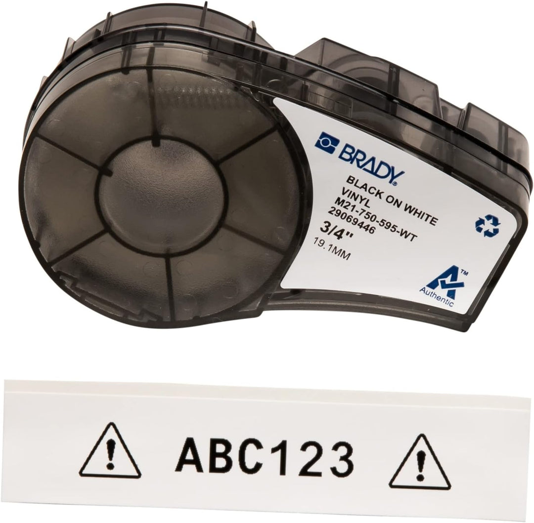 Cinta original Brady M21-750-595-WT 19.1mm Negro sobre Blanco Vinilo para rotuladora Brady BMP21, M210, BMP41