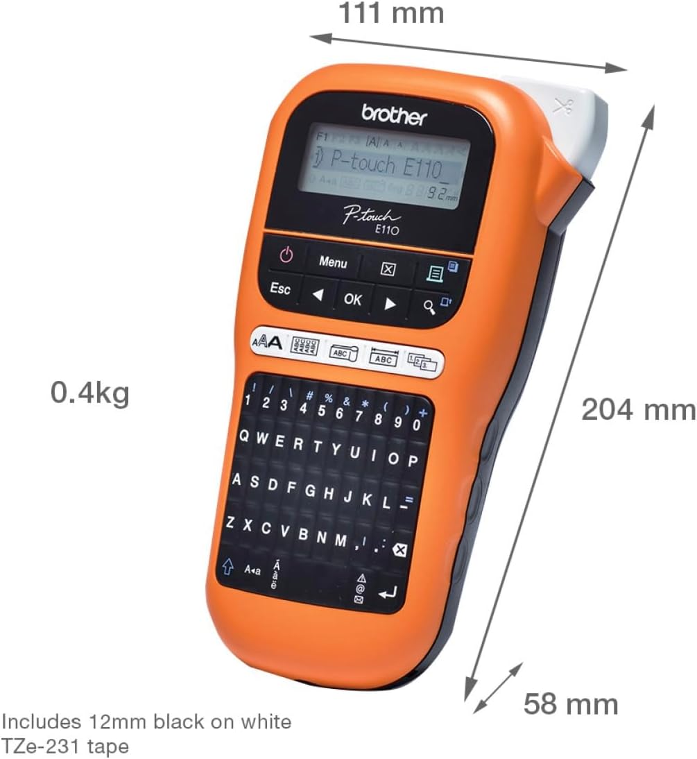 Rotuladora Brother PT-E110VP portátil industrial para electricistas e instaladores cintas TZe