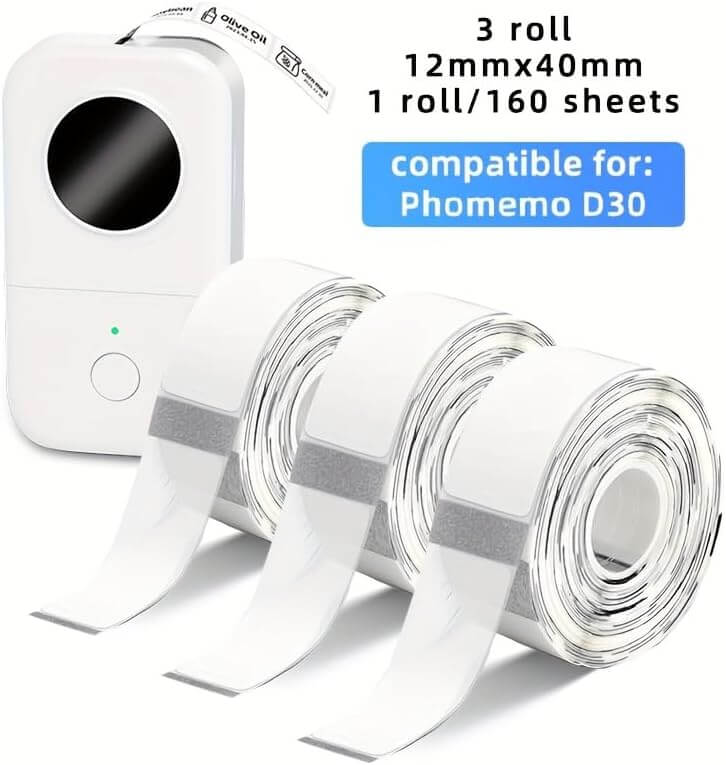 Etiqueta plástica plastificada D35 12x40mm Blanco rollo x 160 - NeoLabel