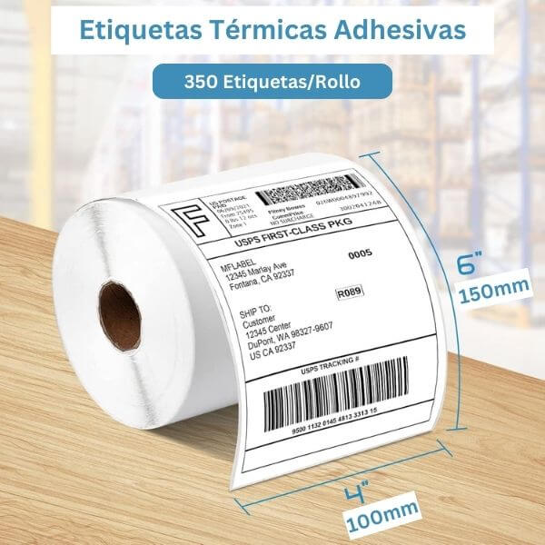 Etiquetas Adhesivas Termicas 100 x 150 mm Rollo x 350 medidas