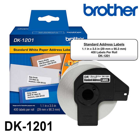 Etiquetas de dirección Brother DK-1201 Rollo Papel térmico para impresoras QL 29 x 90 mm (4000 etiquetas) Empaque