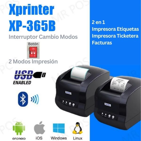 Impresora Térmica POS Dual Ticketera Factura Etiquetas 80mm Xprinter XP-365B 2 en 1