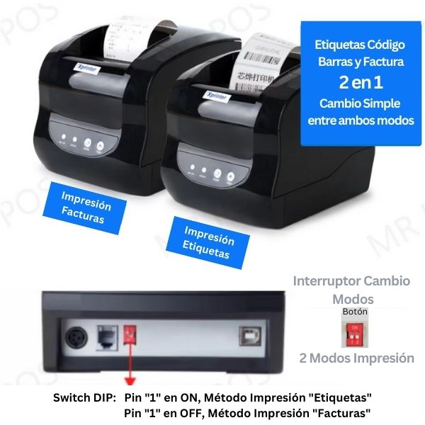 Impresora Térmica POS Dual Ticketera Factura Etiquetas 80mm Xprinter XP-365B 2 Modos Impresion