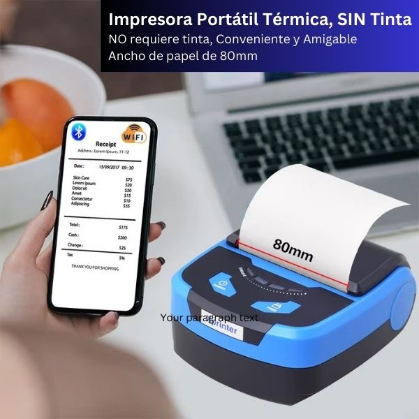 Mini Impresora Térmica Portátil 80 mm Ticketera Xprinter XP-P810 Portatil