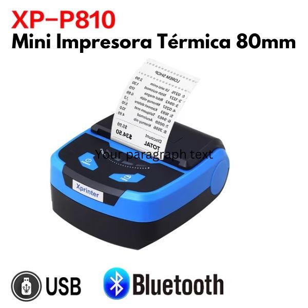 Mini Impresora Térmica Portátil 80 mm Ticketera Xprinter XP-P810, Bluetooth, USB