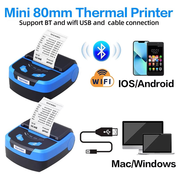 Mini Impresora Térmica Portátil 80 mm Ticketera Xprinter XP-P810 modos interfaz
