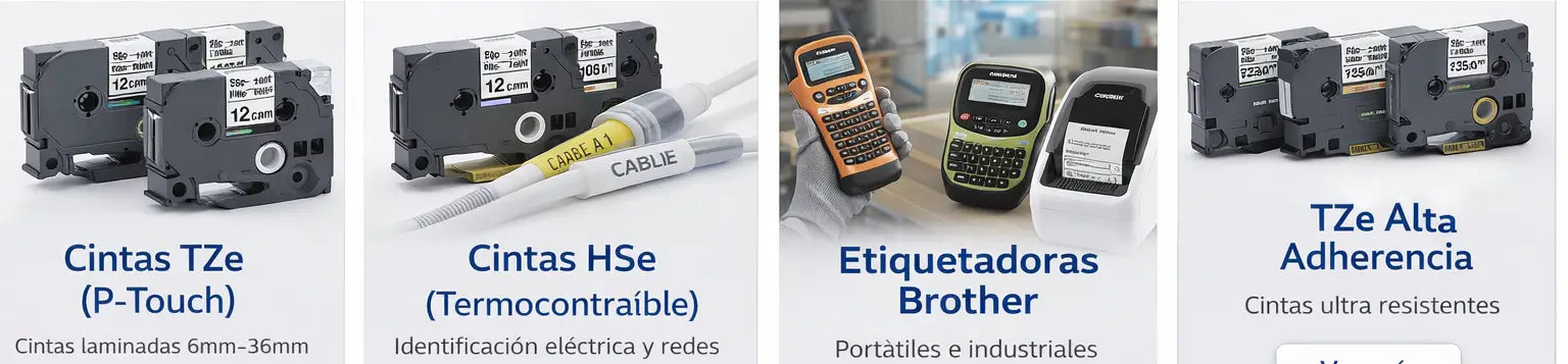 Colección Brother de cintas TZe, HSe termocontraíbles y etiquetadoras P-Touch
