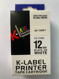 Cinta para Etiquetadora Casio Label LT XR-12WE1 Letras Negras fondo Blanco de 12mm