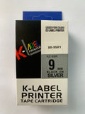 Cinta para Etiquetadora Casio Label LT XR-9SR1- KZ-9SR1 Negro sobre Plomo Ancho 9mm