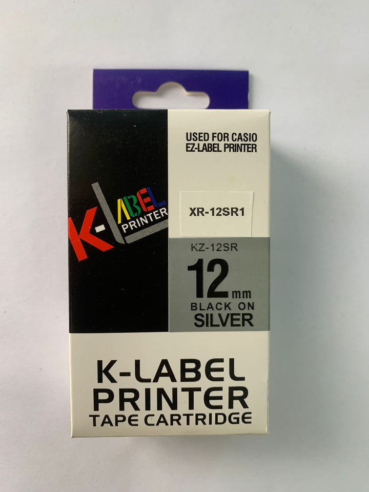 Cinta XR-12SR1 - KZ-12SR Fondo Plomo Letras Negras - 12mm para Rotuladora Casio Label It Series