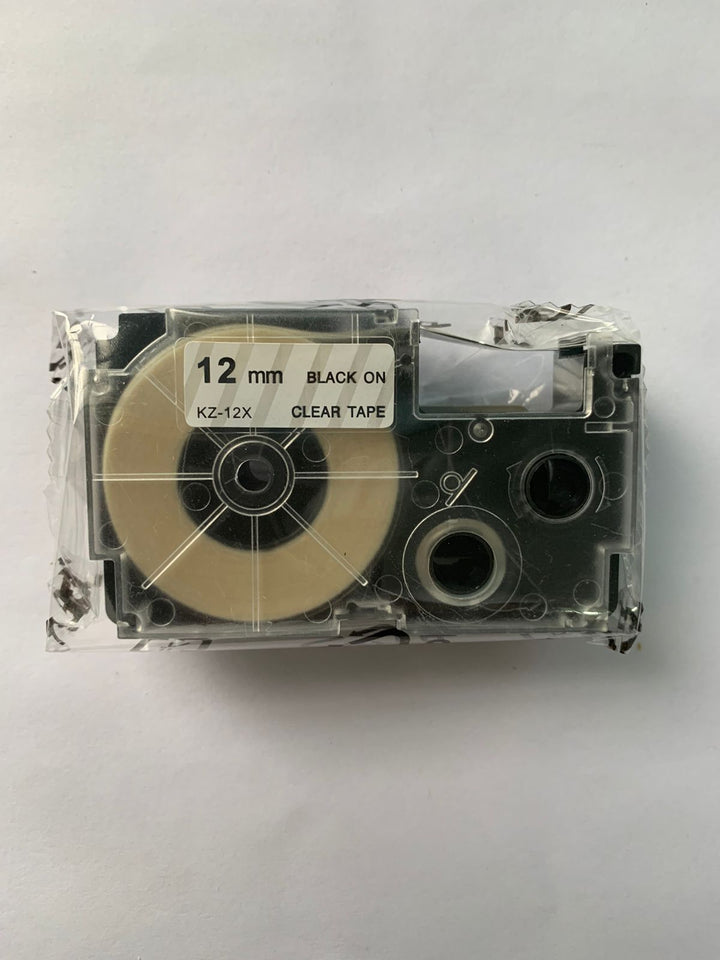 Casio XR-12x1 - KZ-12X Fondo Transparente Letras Negras - 12mm para Rotuladora Casio Label It Series