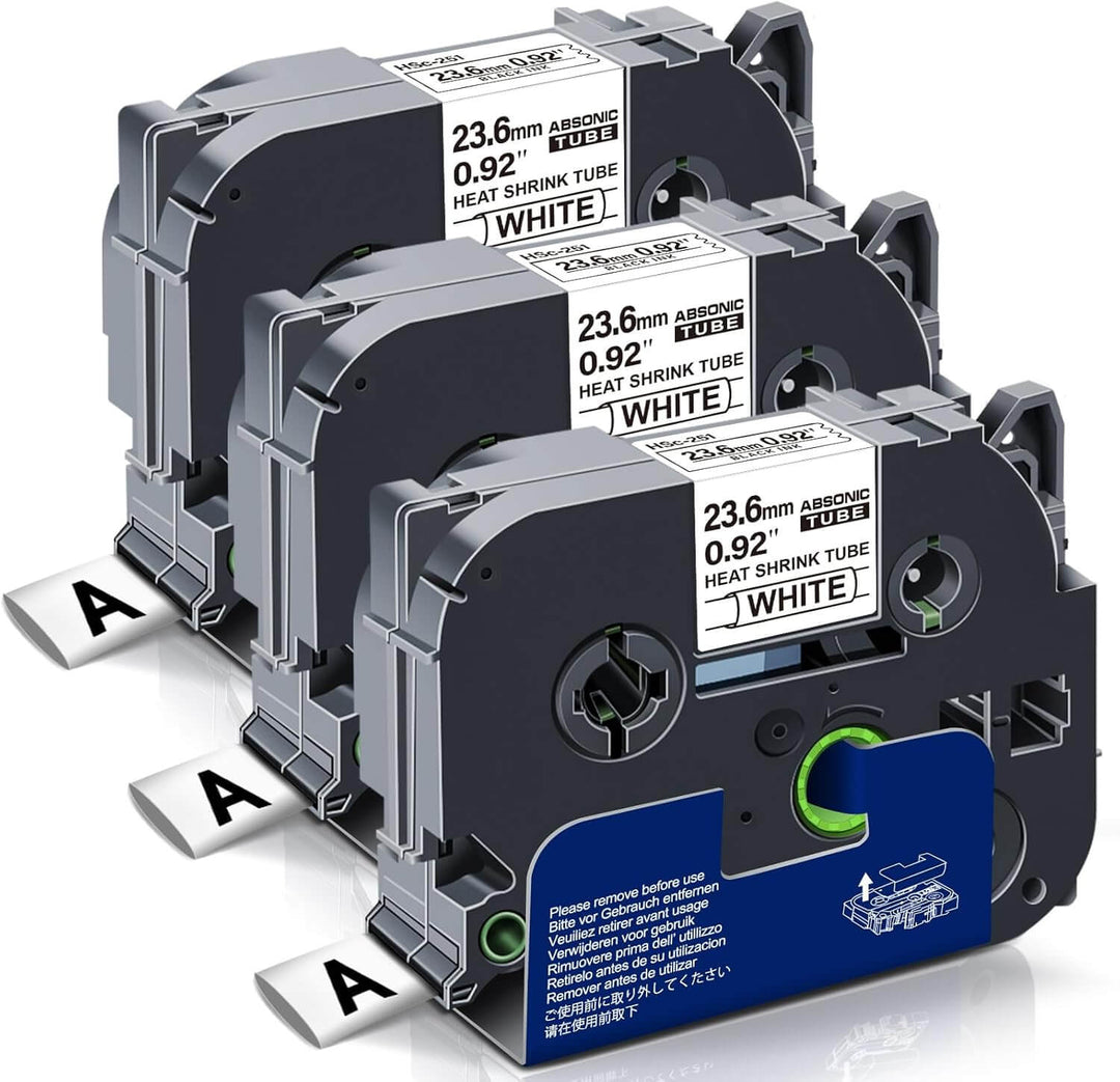 HSE-251 / HSC-251 24mm Termocontraíble Negro sobre Blanco | Cinta Compatible Brother P-Touch | NeoLabel