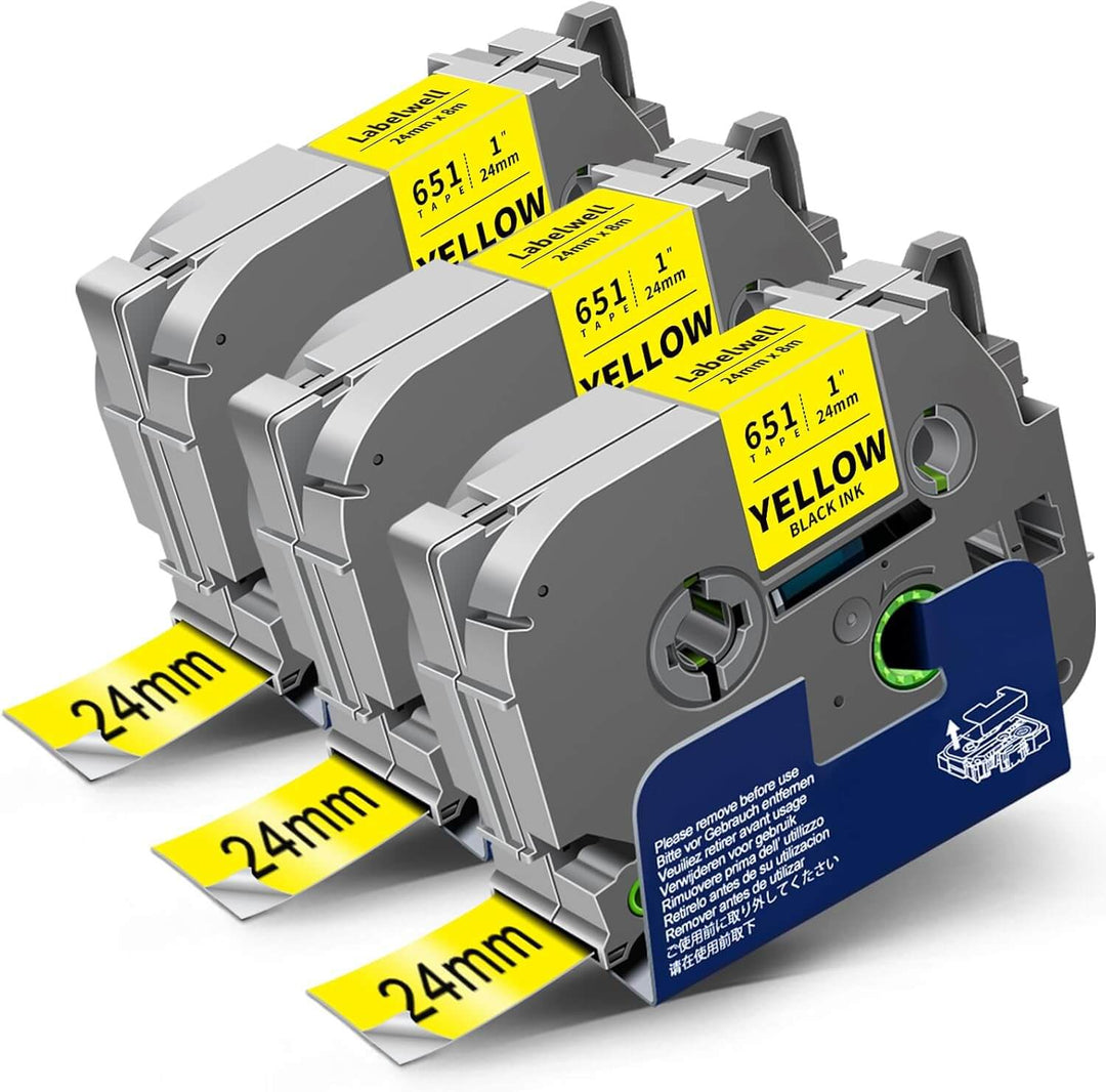 TZe-651 / KZe-651 24mm Negro sobre Amarillo | Cinta Compatible Brother P-Touch | NeoLabel