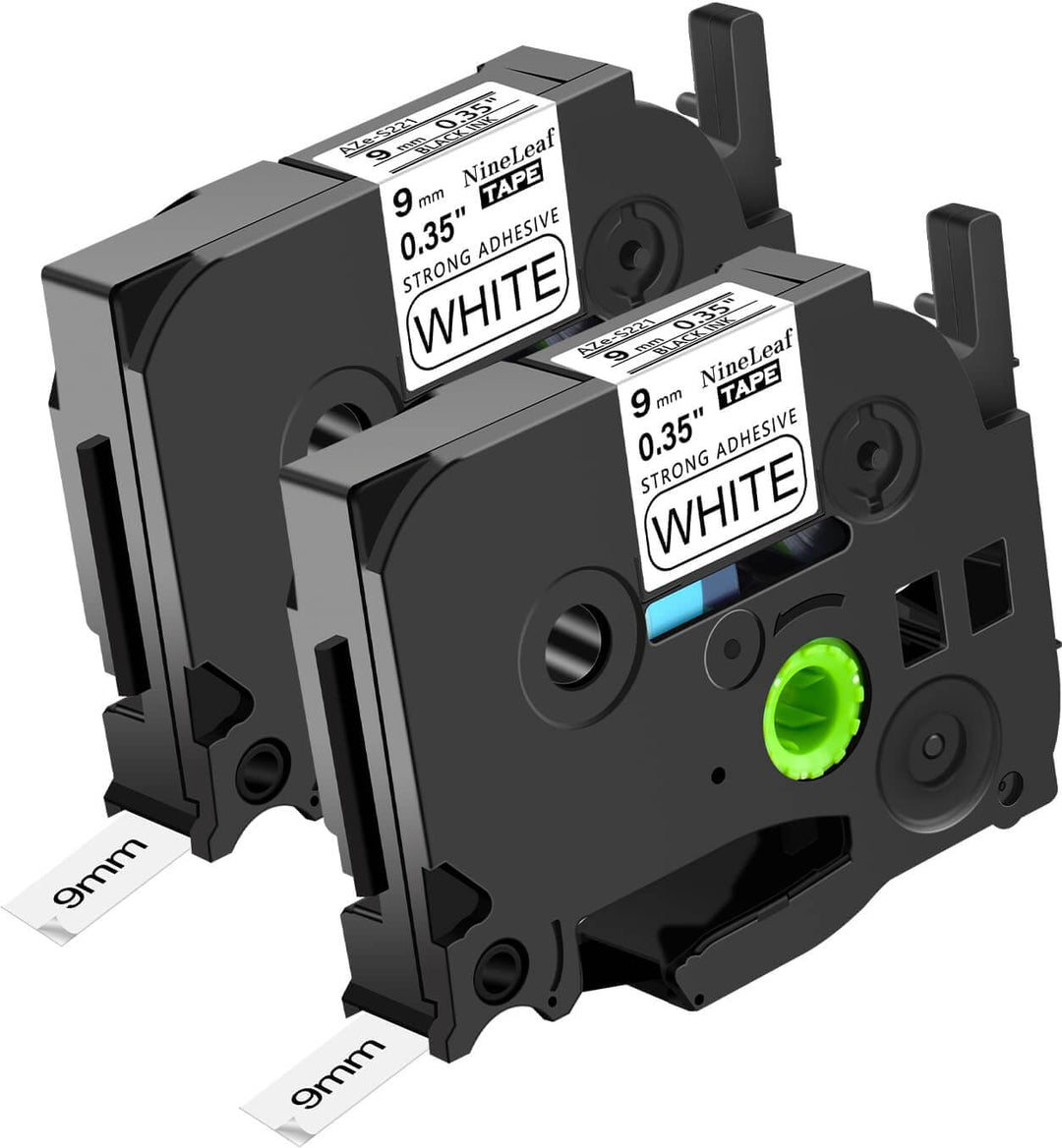 TZe-S221 / KZe-S221 9mm Pegamento Industrial Negro sobre Blanco | Cinta Compatible Brother P-Touch | NeoLabel
