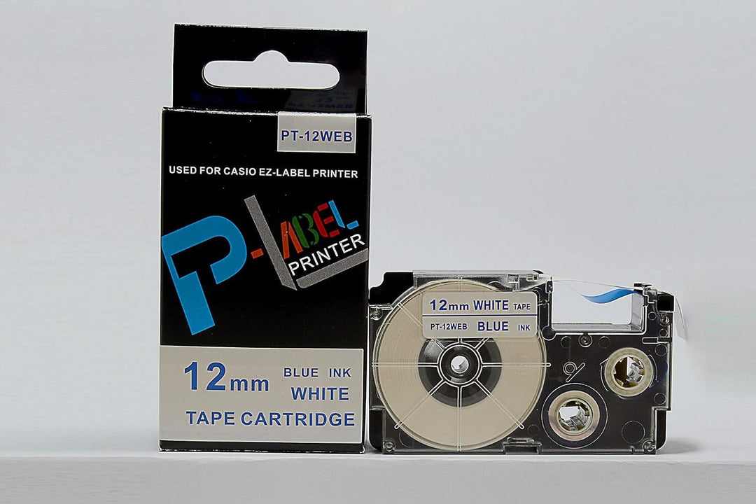 XR-12WEB / KZ-12WEB 12mm Azul sobre Blanco | Cinta Compatible Casio KL-130 KL-820 | NeoLabel