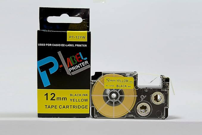 XR-12YW1 / KZ-12YW 12mm Negro sobre Amarillo | Cinta Compatible Casio KL-130 KL-820 | NeoLabel